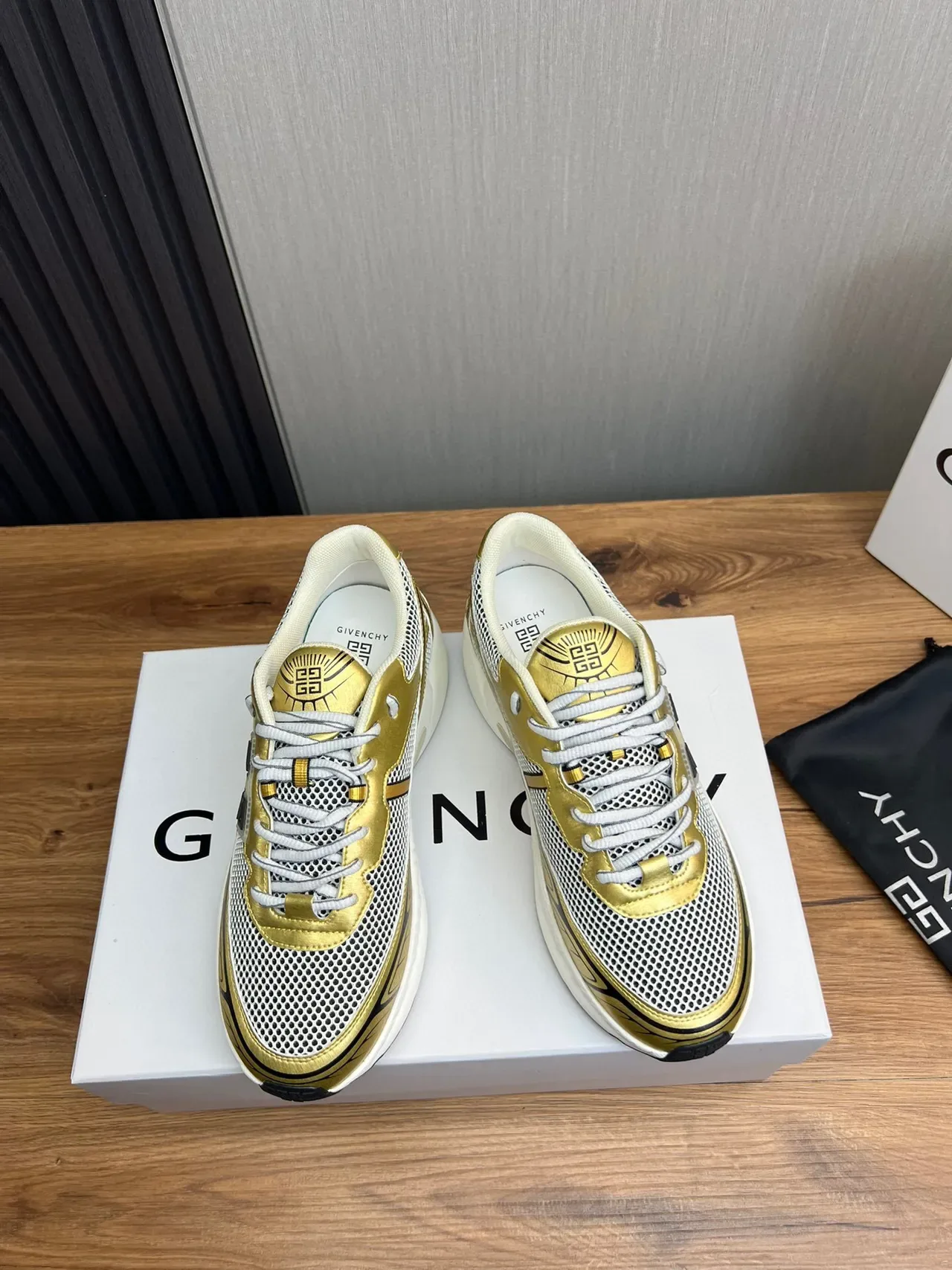 Givenchy Spectre Metallic Gold and White Chunky Sneakers 2
