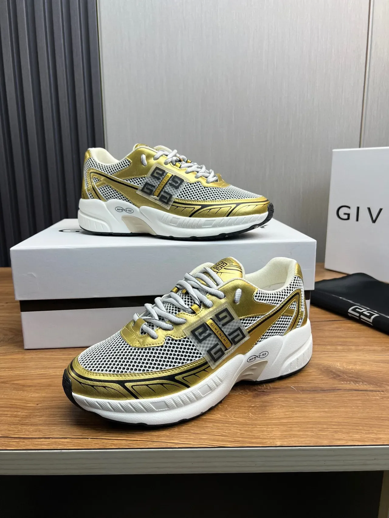 Givenchy Spectre Metallic Gold and White Chunky Sneakers 4