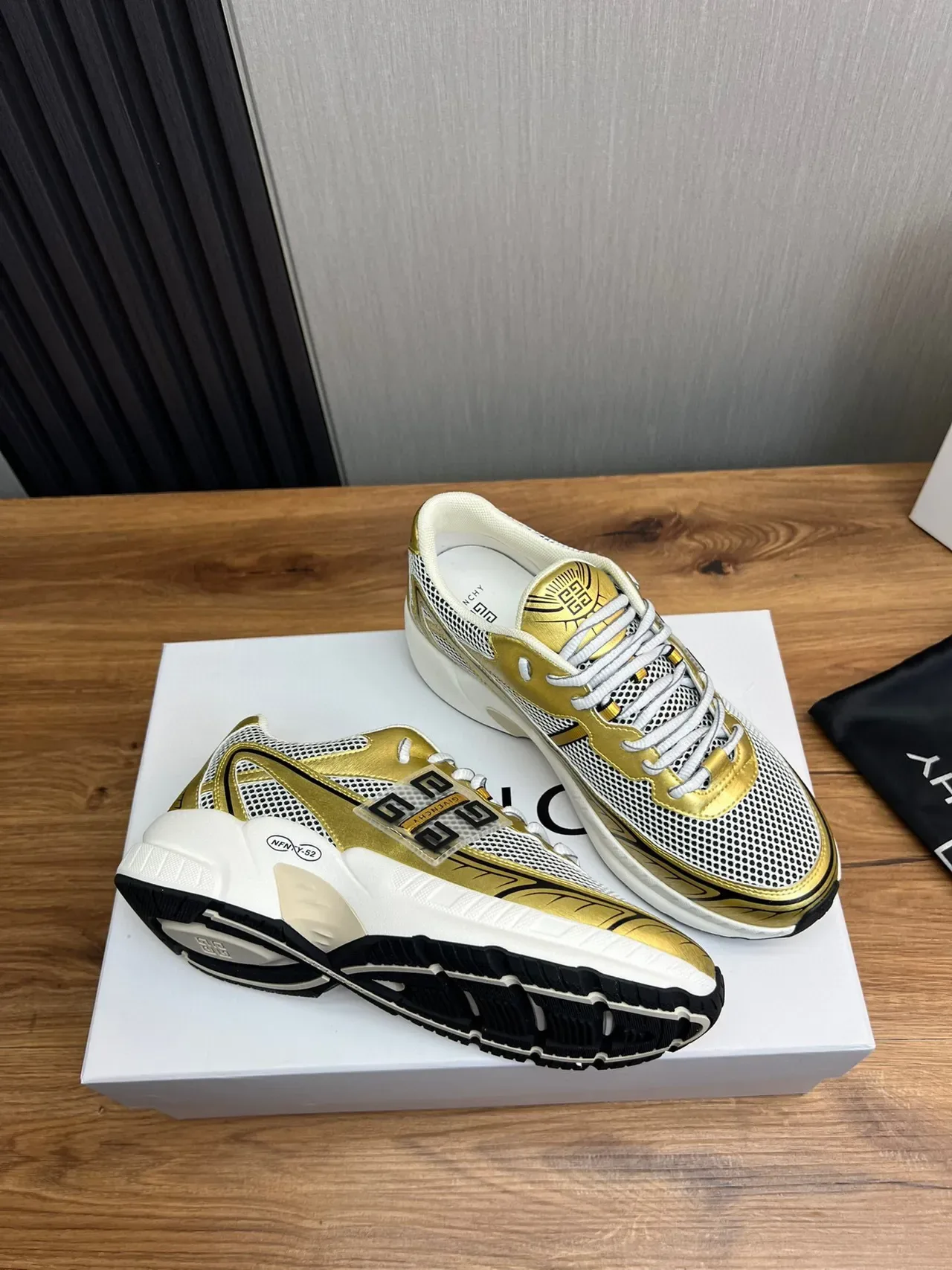 Givenchy Spectre Metallic Gold and White Chunky Sneakers 6
