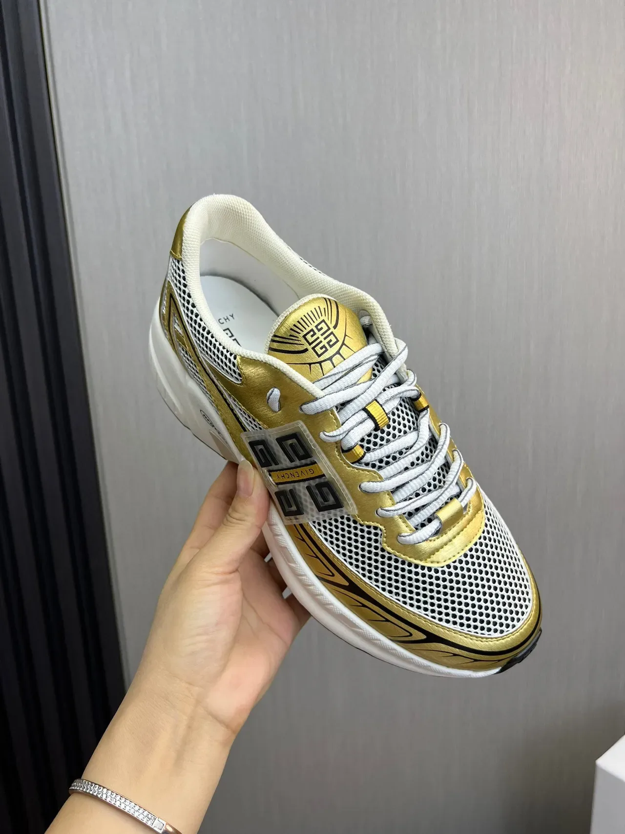 Givenchy Spectre Metallic Gold and White Chunky Sneakers 8