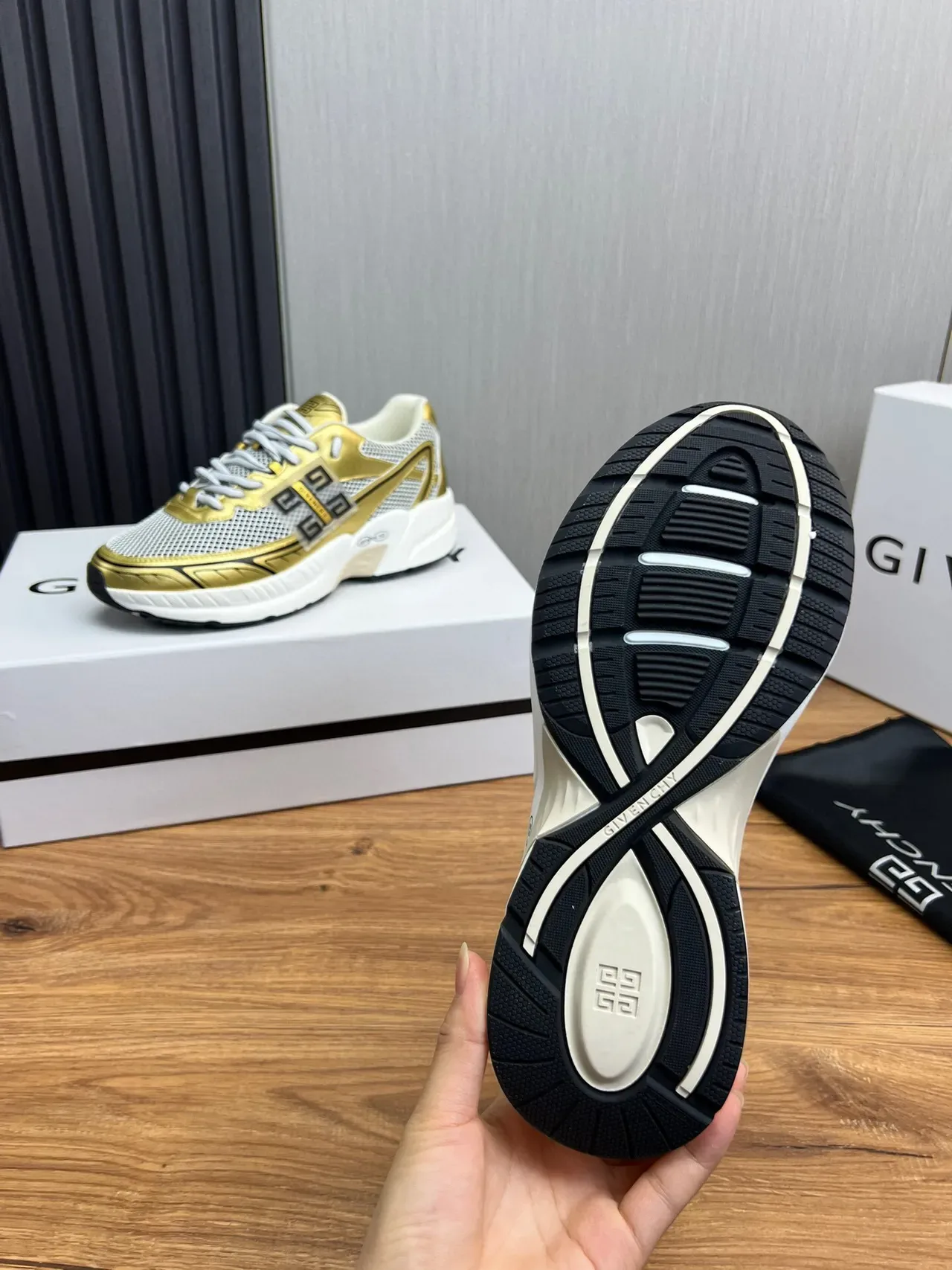 Givenchy Spectre Metallic Gold and White Chunky Sneakers 11