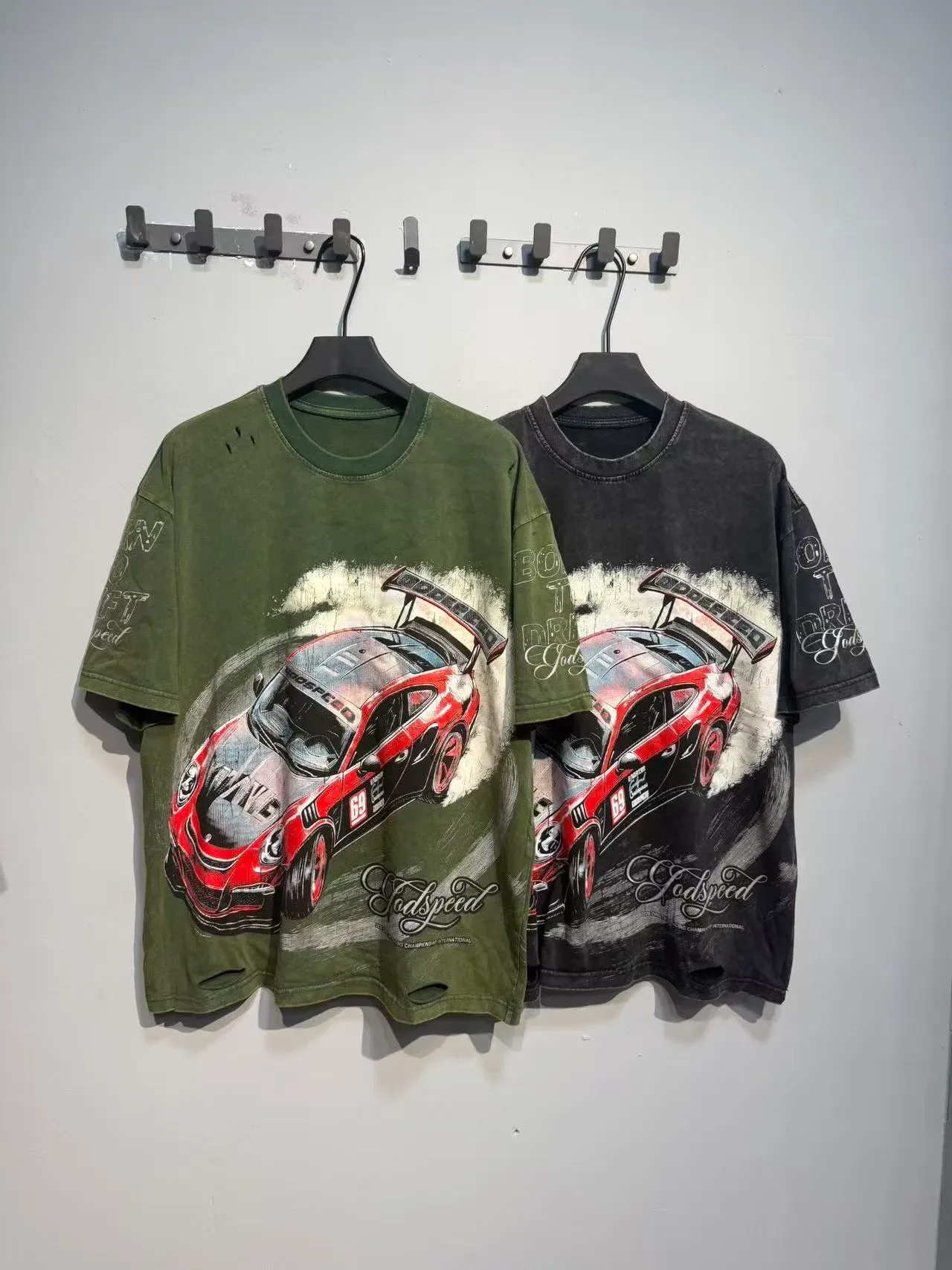 Godspeed Black Army Green Distressed Wash Graphic Print T-Shirt 2
