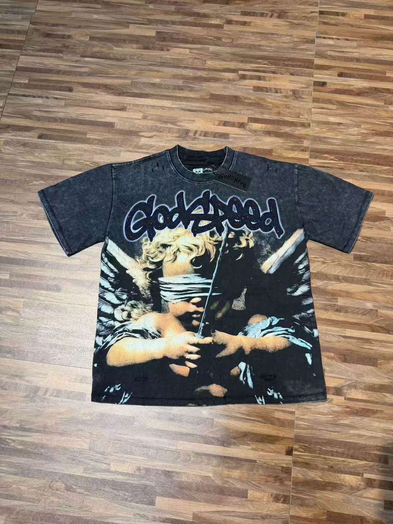 Godspeed Distressed Black Graphic Print T-Shirt 2