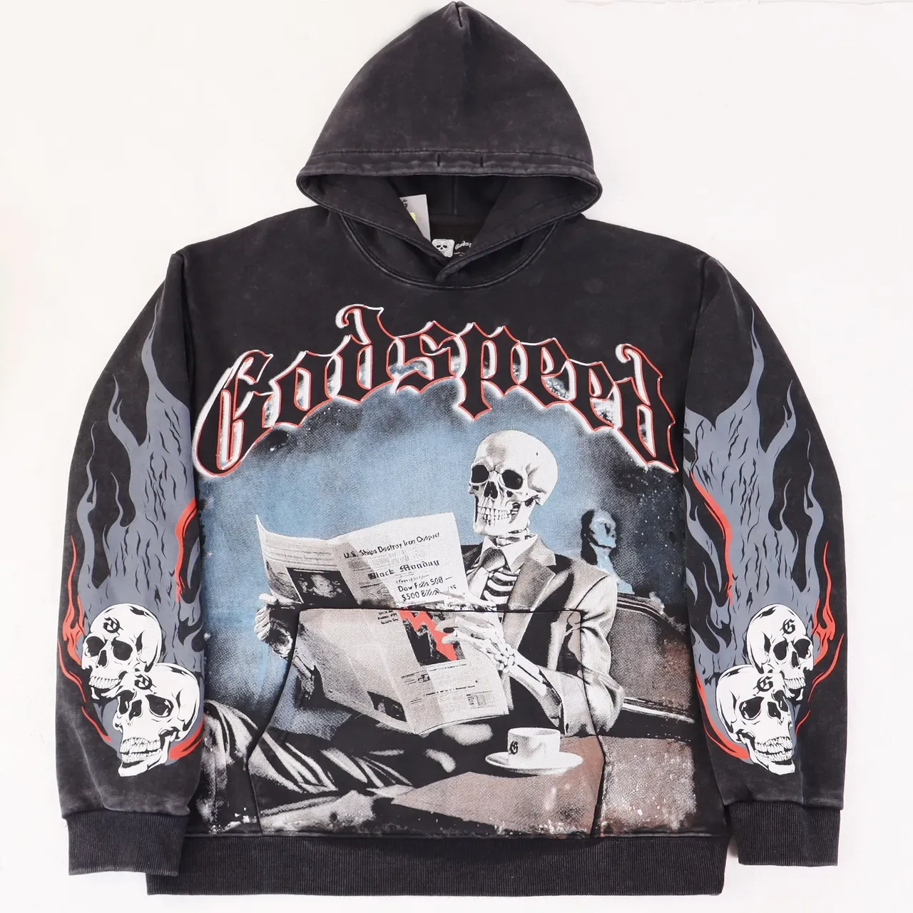 Godspeed Graphic-Print Flame-Accent Skull Hoodie 2