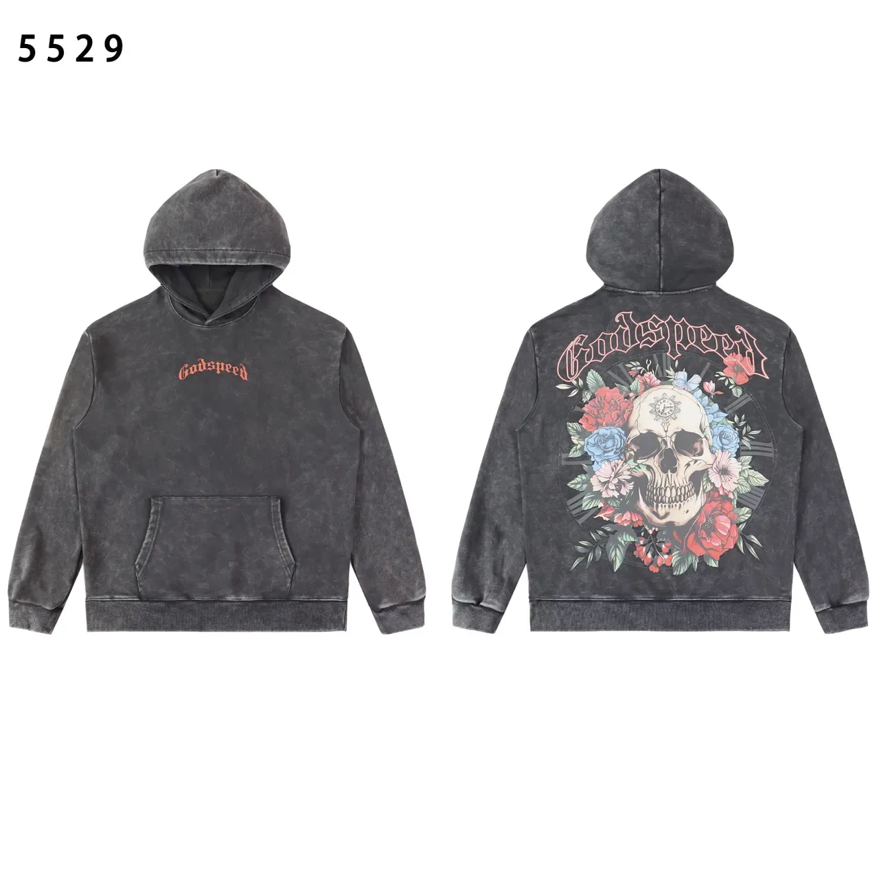 Godspeed গ্রে রেড Acid-Wash Distressed হুডি 3