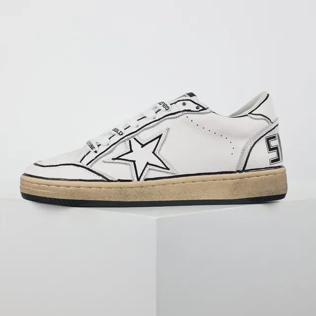 Golden Goose Superstar tênis lifestyle com logotipo de estrela branco e preto 9