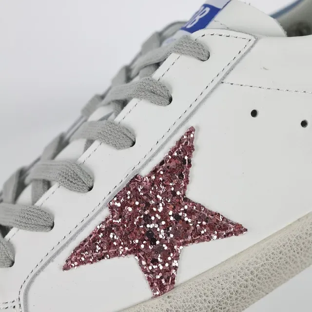 Golden Goose Superstar Sneakers Lifestyle Brancas Bordeaux Sola de Borracha Distressed Aplique de Estrela Glitter 6