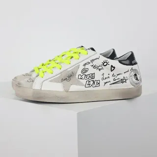Golden Goose Superstar White Yellow Distressed Sole Hand-Drawn Graffiti Graphics Lifestyle Sneakers