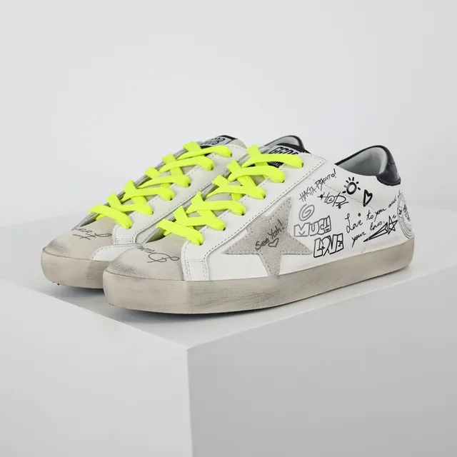 Golden Goose Superstar White Yellow Distressed Sole Hand-Drawn Graffiti Graphics Lifestyle Sneakers 2