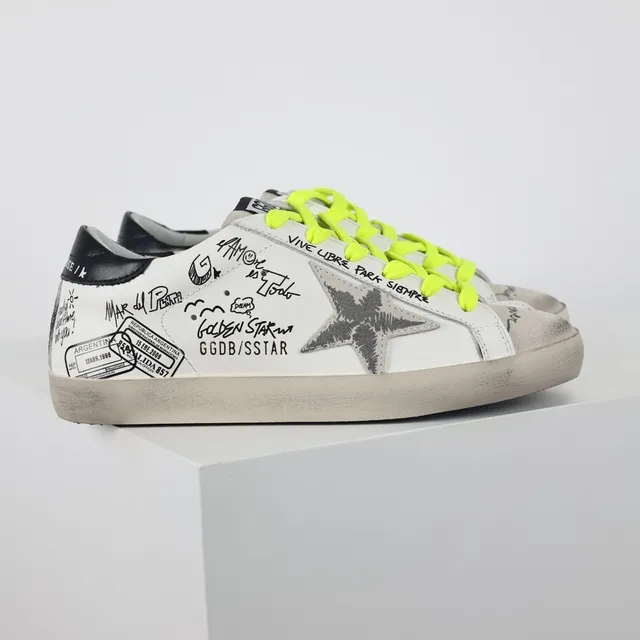 Golden Goose Superstar White Yellow Distressed Sole Hand-Drawn Graffiti Graphics Lifestyle Sneakers 3