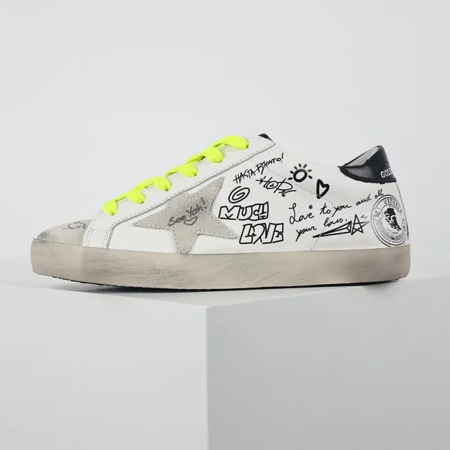 Golden Goose Superstar White Yellow Distressed Sole Hand-Drawn Graffiti Graphics Lifestyle Sneakers 9