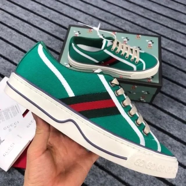 Gucci Ace Green Canvas Web Stripe Lifestyle Sneakers 4
