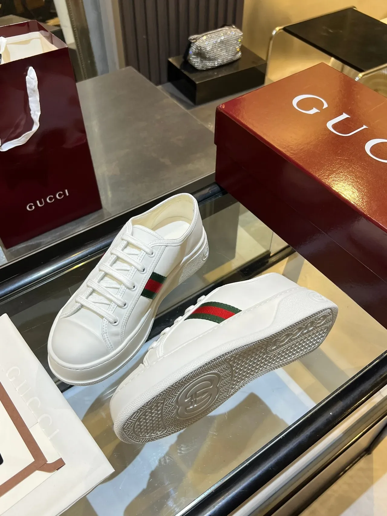 Gucci Ace White Web Stripe Platform Lifestyle Sneakers 2