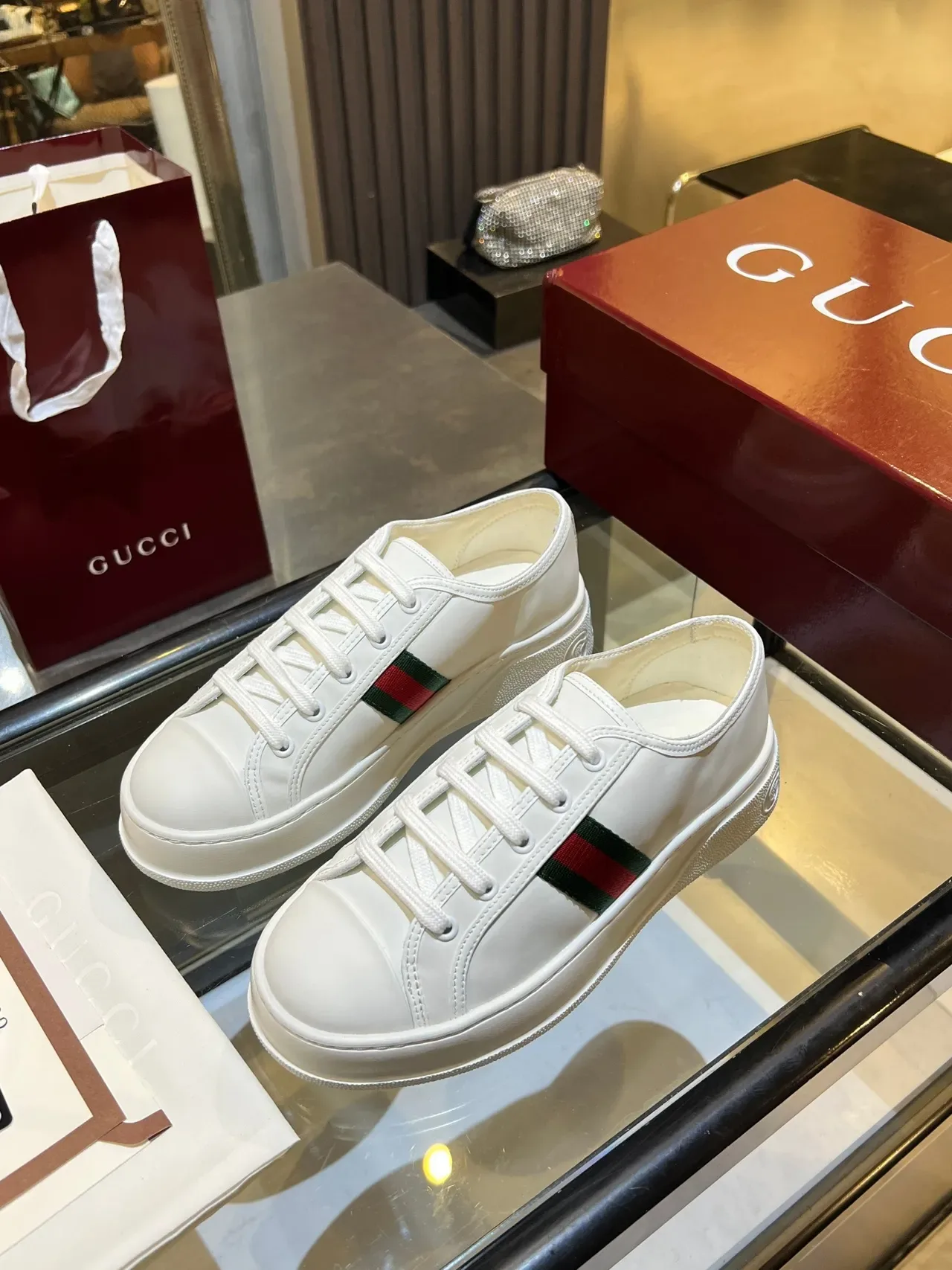 Gucci Ace White Web Stripe Platform Lifestyle Sneakers 4