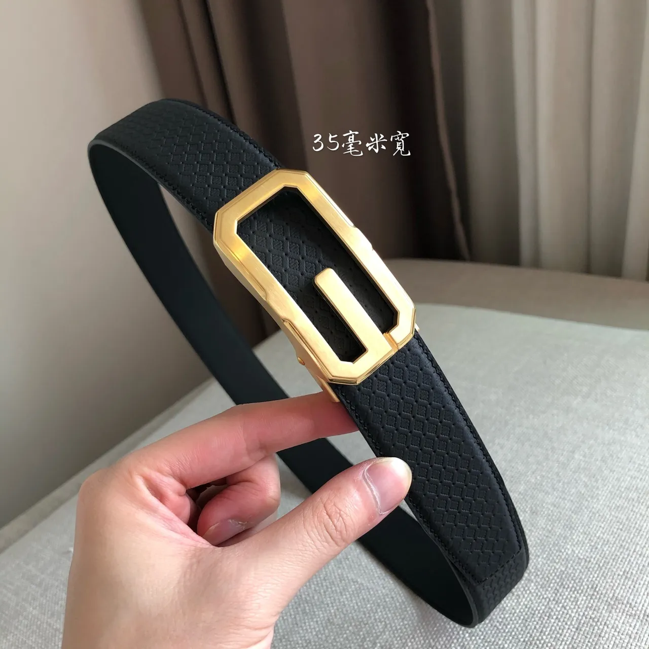 Gucci Automatic Sliding Buckle Belt Black Silver Perforated Diamond-Pattern Leather Belt 6