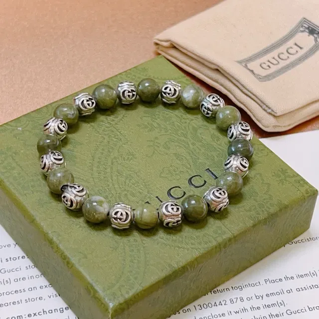 Gucci Beaded Interlocking G Green Stone Bracelet 3