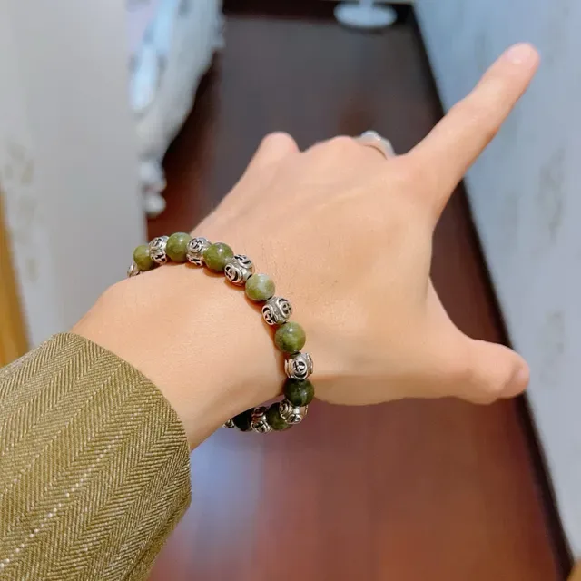 Gucci Beaded Interlocking G Green Stone Bracelet 4