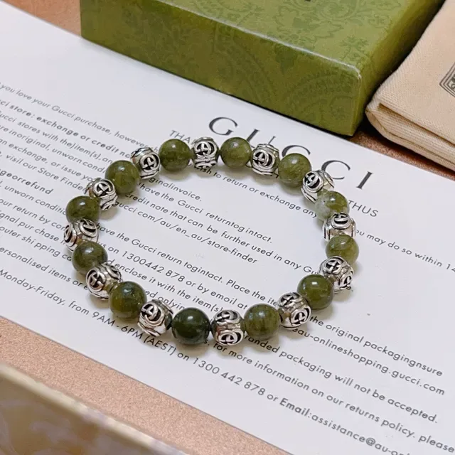 Gucci Beaded Interlocking G Green Stone Bracelet 5