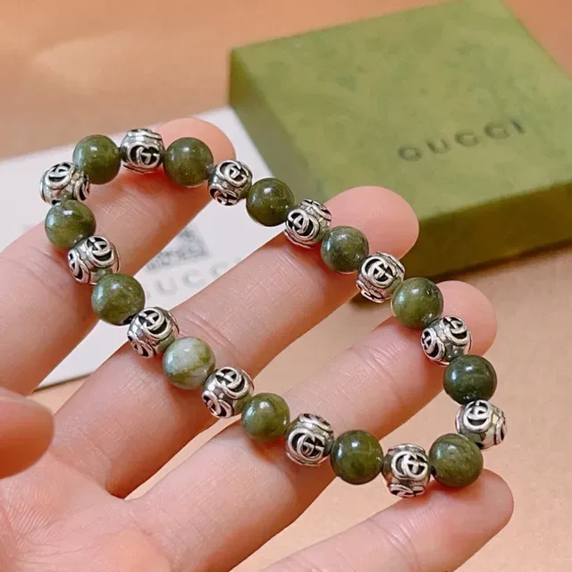 Gucci Beaded Interlocking G Green Stone Bracelet 6