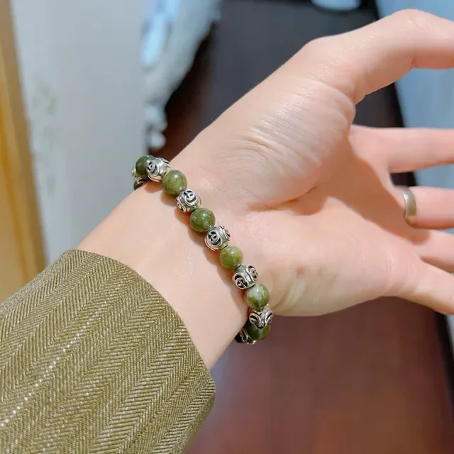 Gucci Beaded Interlocking G Green Stone Bracelet 7