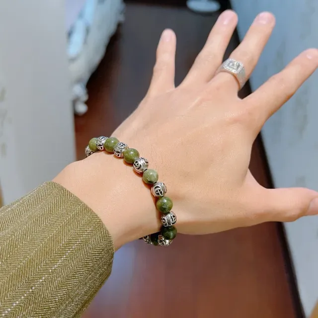 Gucci Beaded Interlocking G Green Stone Bracelet 8