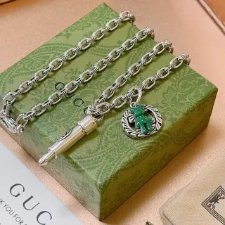 Gucci Bear and Plug Pendant Silver-Tone Chain Necklaces