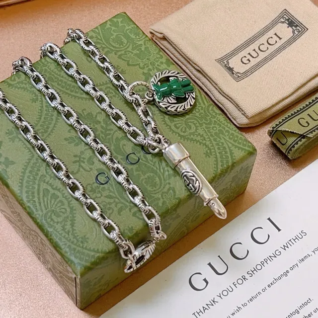 Gucci Bear and Plug Pendant Silver-Tone Chain Necklaces 4