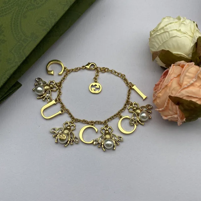 Gucci Bee and GUCCI Letter Charm Gold-Tone Necklace 3