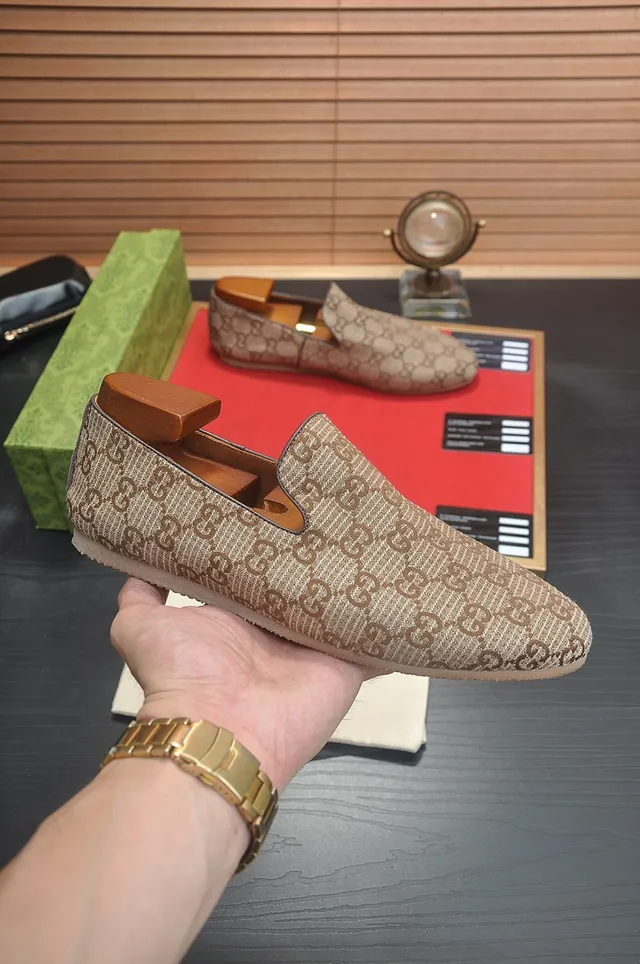 Gucci Beige Brown GG Jacquard Weave Slip-On Loafer 4