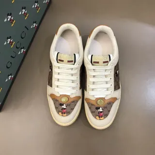 Gucci Beige Brown GG Monogram Canvas Mickey Mouse Appliqué Lifestyle Sneakers