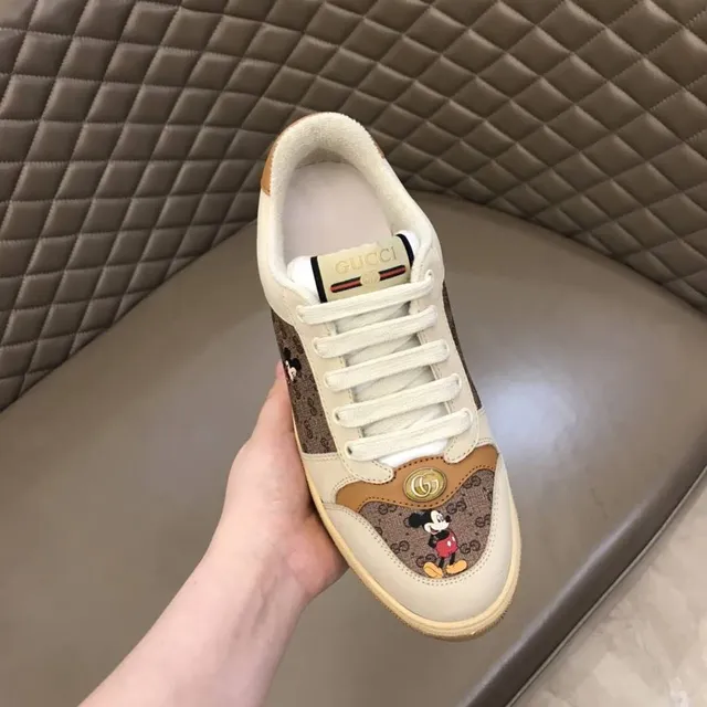 Gucci Beige Brown GG Monogram Canvas Mickey Mouse Appliqué Lifestyle Sneakers 2