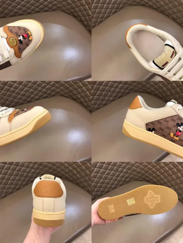 Gucci Beige Brown GG Monogram Canvas Mickey Mouse Appliqué Lifestyle Sneakers 3