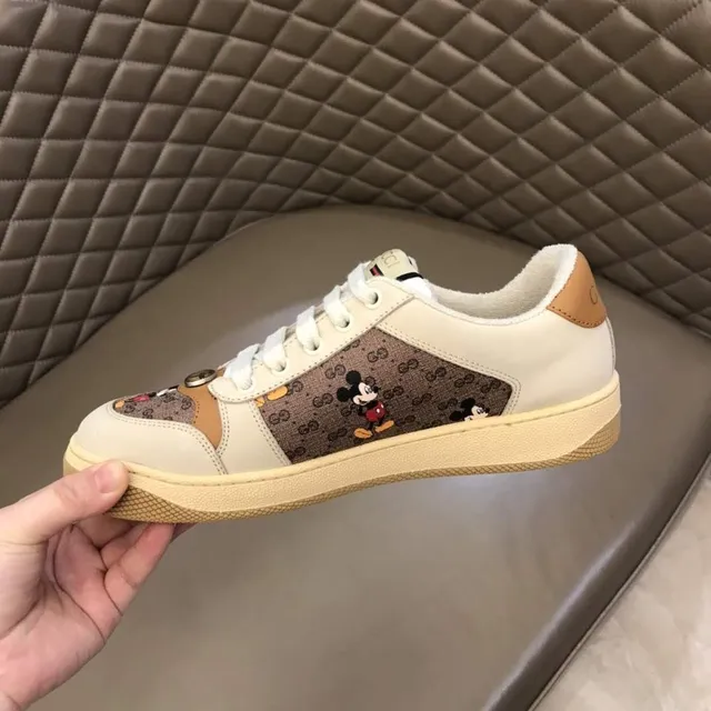 Gucci Beige Brown GG Monogram Canvas Mickey Mouse Appliqué Lifestyle Sneakers 4
