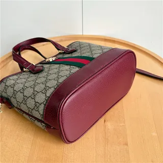 Gucci Beige Brown GG Monogram Canvas Web Stripe Accent Bucket Bag 7