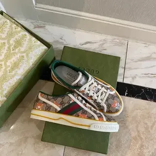 Gucci Beige Multicolor GG Monogram Canvas Teddy Bear Motif Lifestyle Sneakers