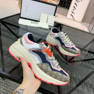 Gucci Beige Navy Platform Sole GG Monogram Canvas Chunky Sneakers