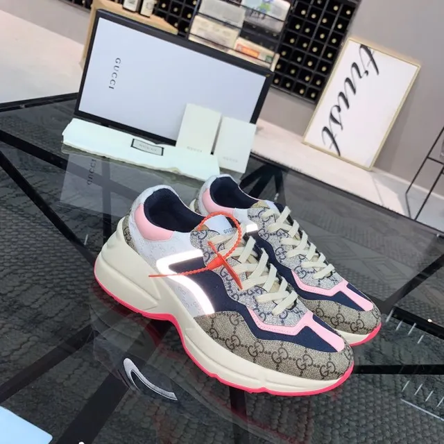 Gucci Beige Navy Platform Sole GG Monogram Canvas Chunky Sneakers 4