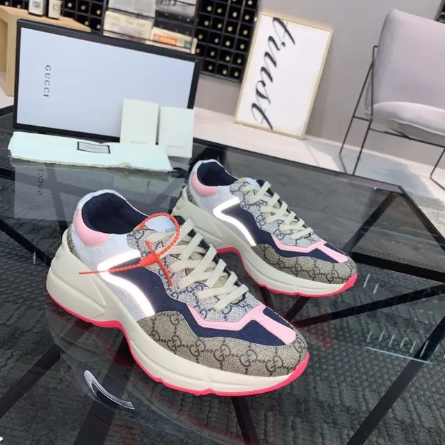 Gucci Beige Navy Platform Sole GG Monogram Canvas Chunky Sneakers 5