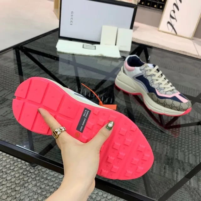Gucci Beige Navy Platform Sole GG Monogram Canvas Chunky Sneakers 8