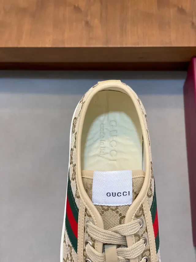 Tênis Lifestyle Gucci Beige Vermelho GG Monogram Canvas Couro Toe Cap 4