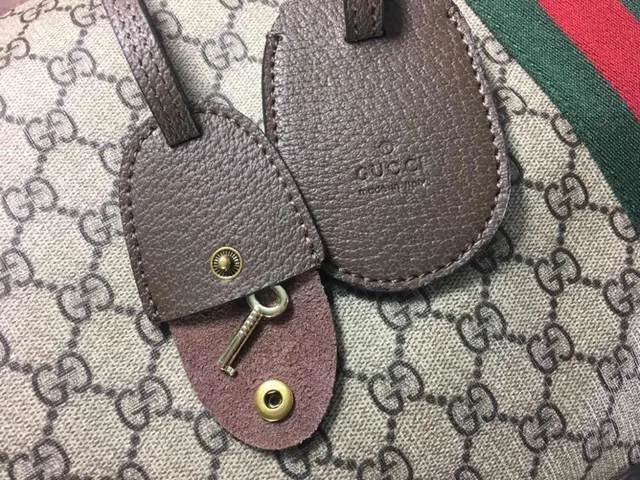 Gucci Beige Red GG Monogram Canvas Web Stripe Boston Bag 6