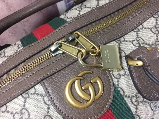 Gucci Beige Red GG Monogram Canvas Web Stripe Boston Bag 7