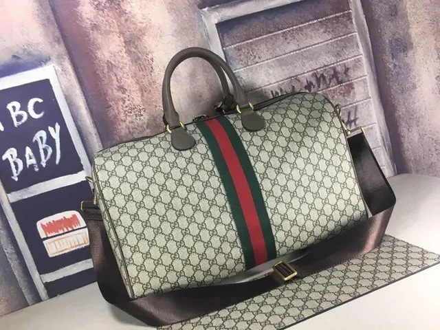 Gucci Beige Red GG Monogram Canvas Web Stripe Boston Bag 8