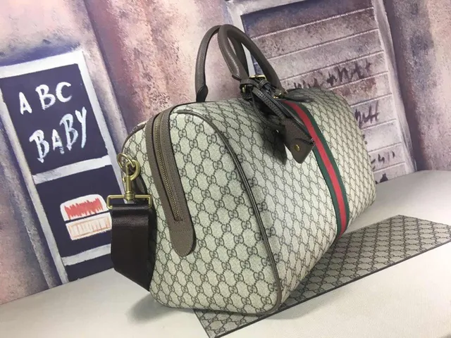 Gucci Beige Red GG Monogram Canvas Web Stripe Boston Bag 9