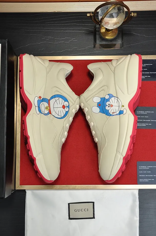Gucci Beige Red Sole Leather Upper Chunky Sneakers 3