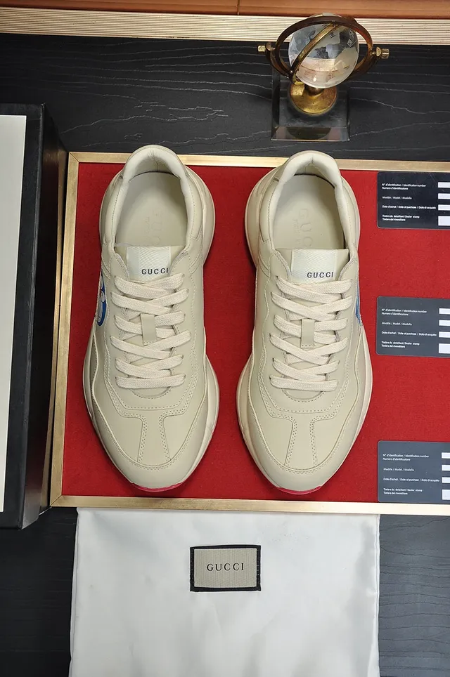 Gucci Beige Red Sole Leather Upper Chunky Sneakers 5