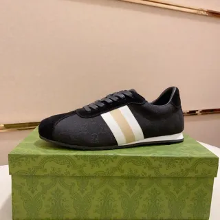 Gucci Black Beige Jacquard GG Upper Suede Toe Cap Lifestyle Sneakers