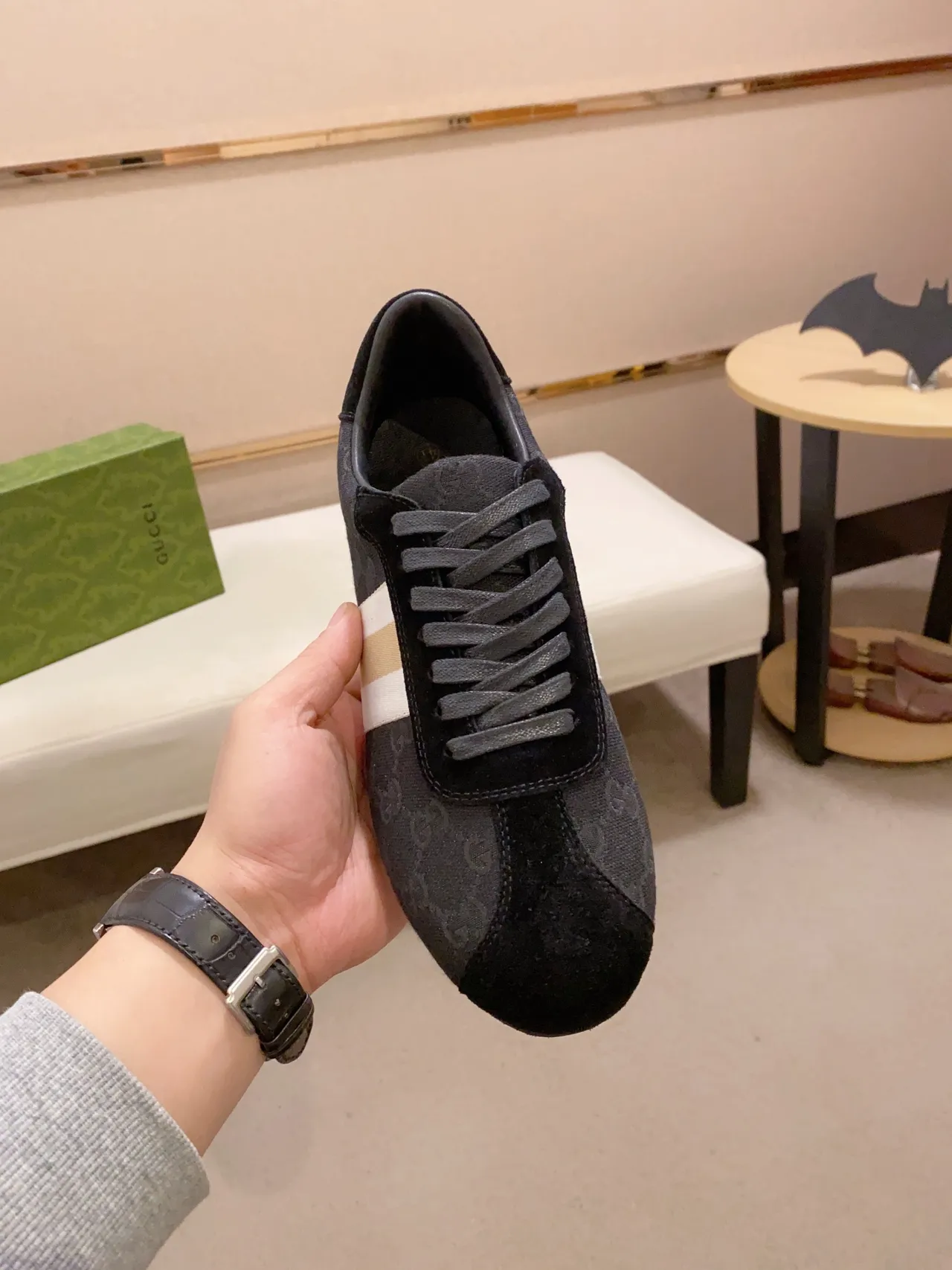 Gucci Black Beige Jacquard GG Upper Suede Toe Cap Lifestyle Sneakers 5