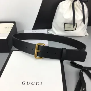 Gucci Black Gold Smooth Rectangular Buckle Leather Belt