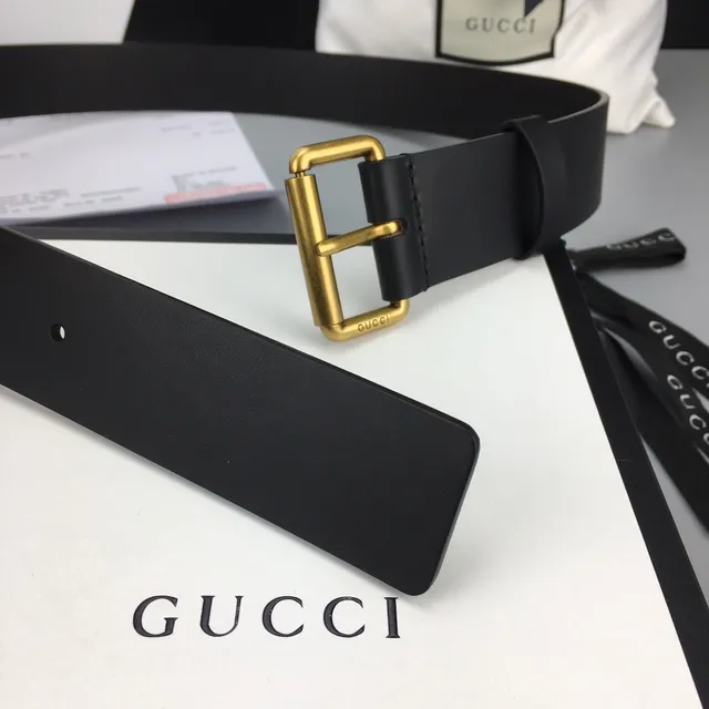 Gucci Black Gold Smooth Rectangular Buckle Leather Belt 3